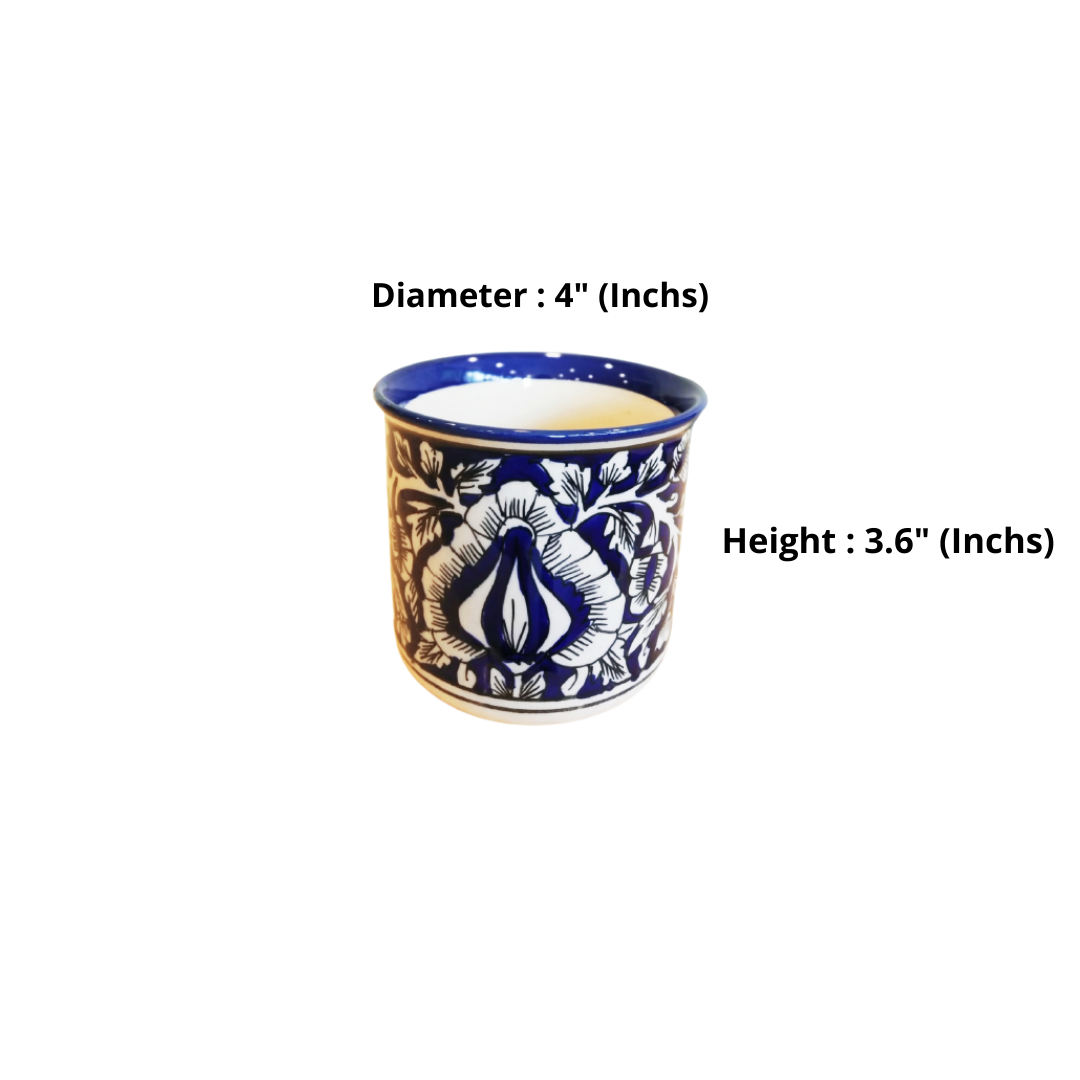 Mughal Floral Art Hand-Painted Ceramic Blue Color Pot I Pot For Live Plants I Combo Pack Set of 2