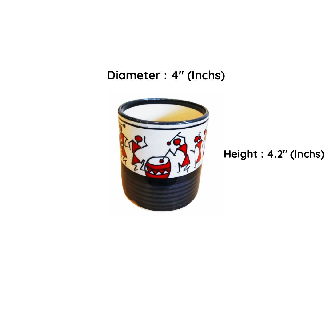 Exotic Green Handmade Worli Hand-Painted Ceramic Pot Black & White Color I Pot for Live Plants I Combo Pack Set of 2